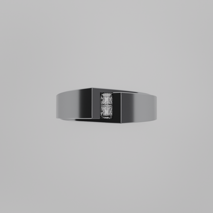 Men's two-stone princess channel diamond band in white gold, flat top view