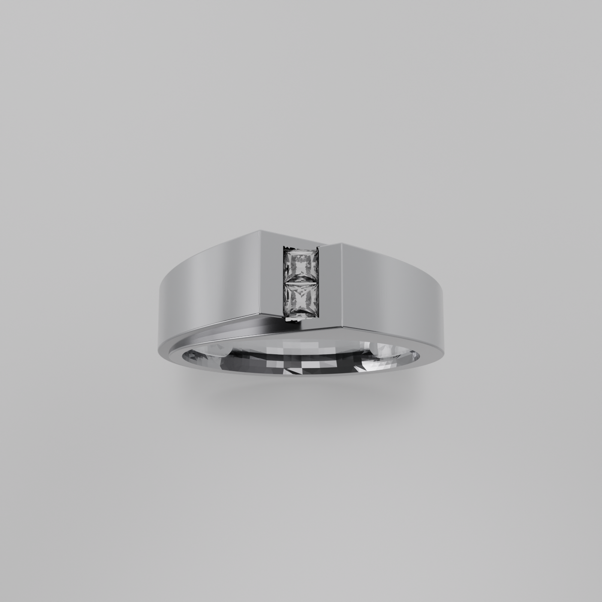 Men's two-stone princess channel diamond band in white gold, top hero view
