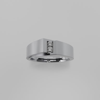Men's two-stone princess channel diamond band in white gold, top hero view
