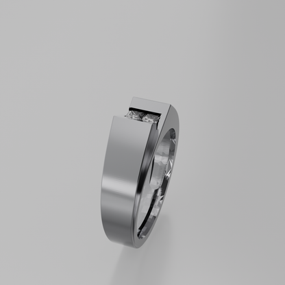 Men's two-stone princess channel diamond band in white gold, left side view
