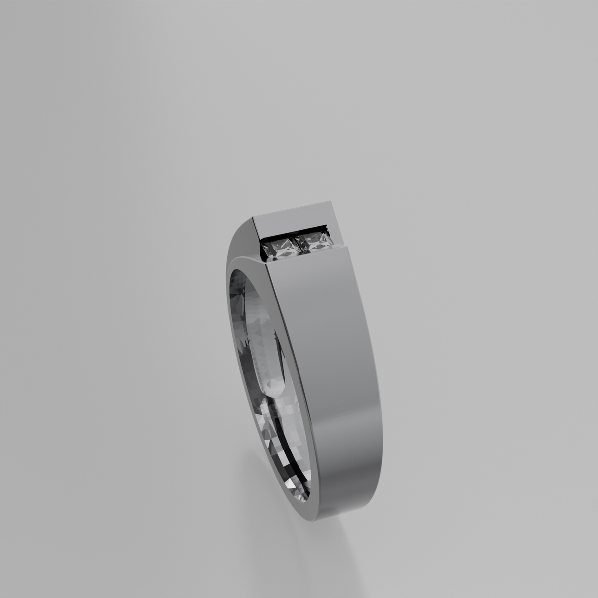 Men's two-stone princess channel diamond band in white gold, right side view