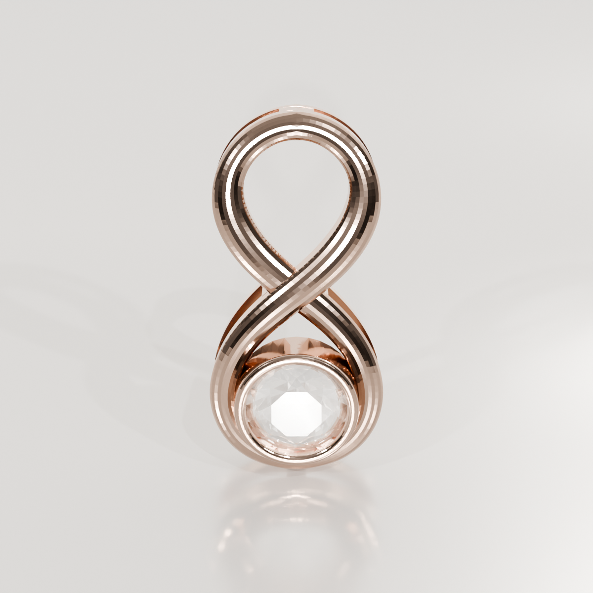 Diamond Infinity Pendant - Bezel Center with Beaded Gold - 0.81 ct - 14K Gold, rose front