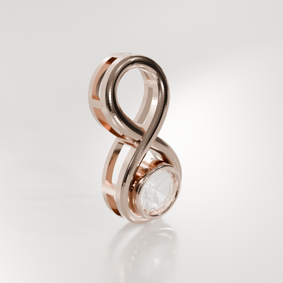 Diamond Infinity Pendant - Bezel Center with Beaded Gold - 0.81 ct - 14K Gold, rose left