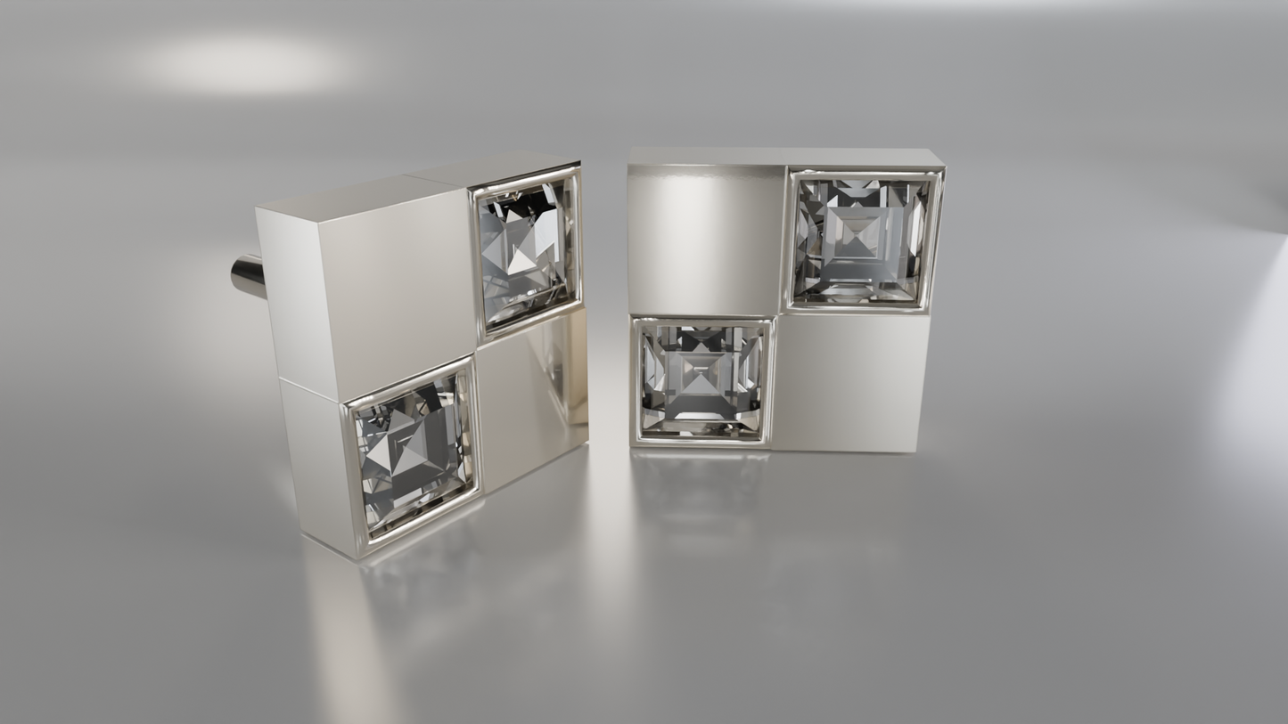 Square Diamond Stud Earrings