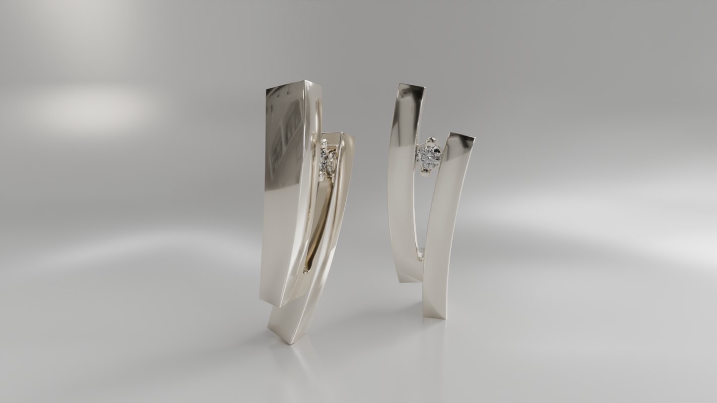 Modern Sculptural Diamond Earrings