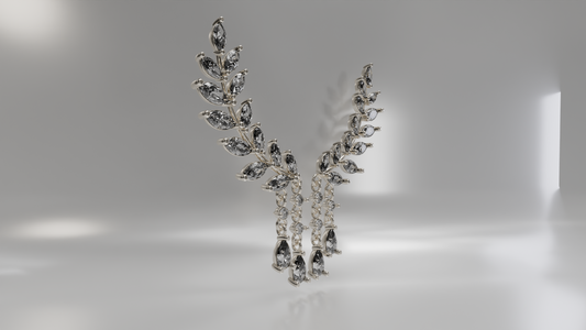 Leaf-Shaped Diamond and Tassel Earrings