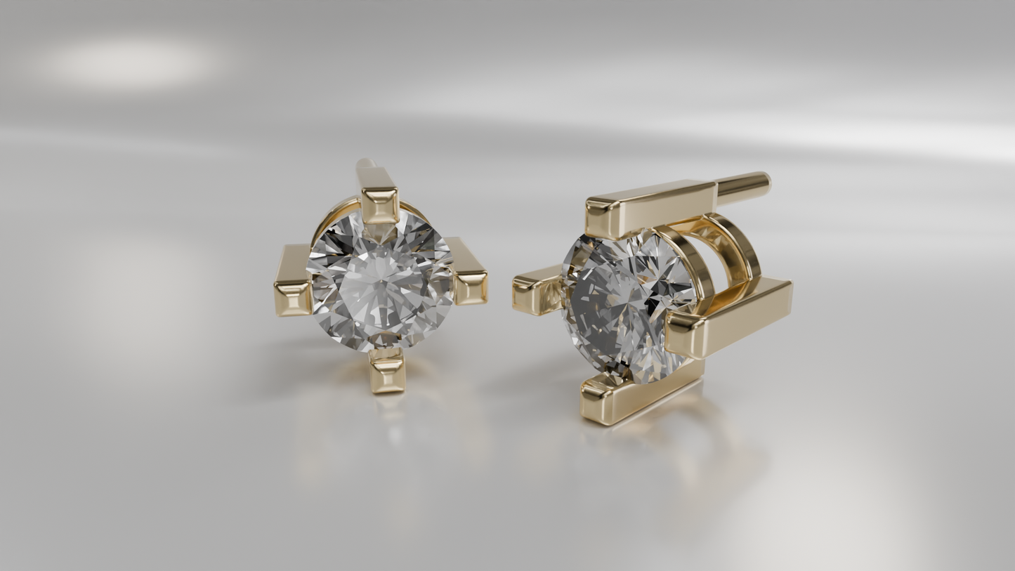 Modern Bezel Set Diamond Stud Earrings