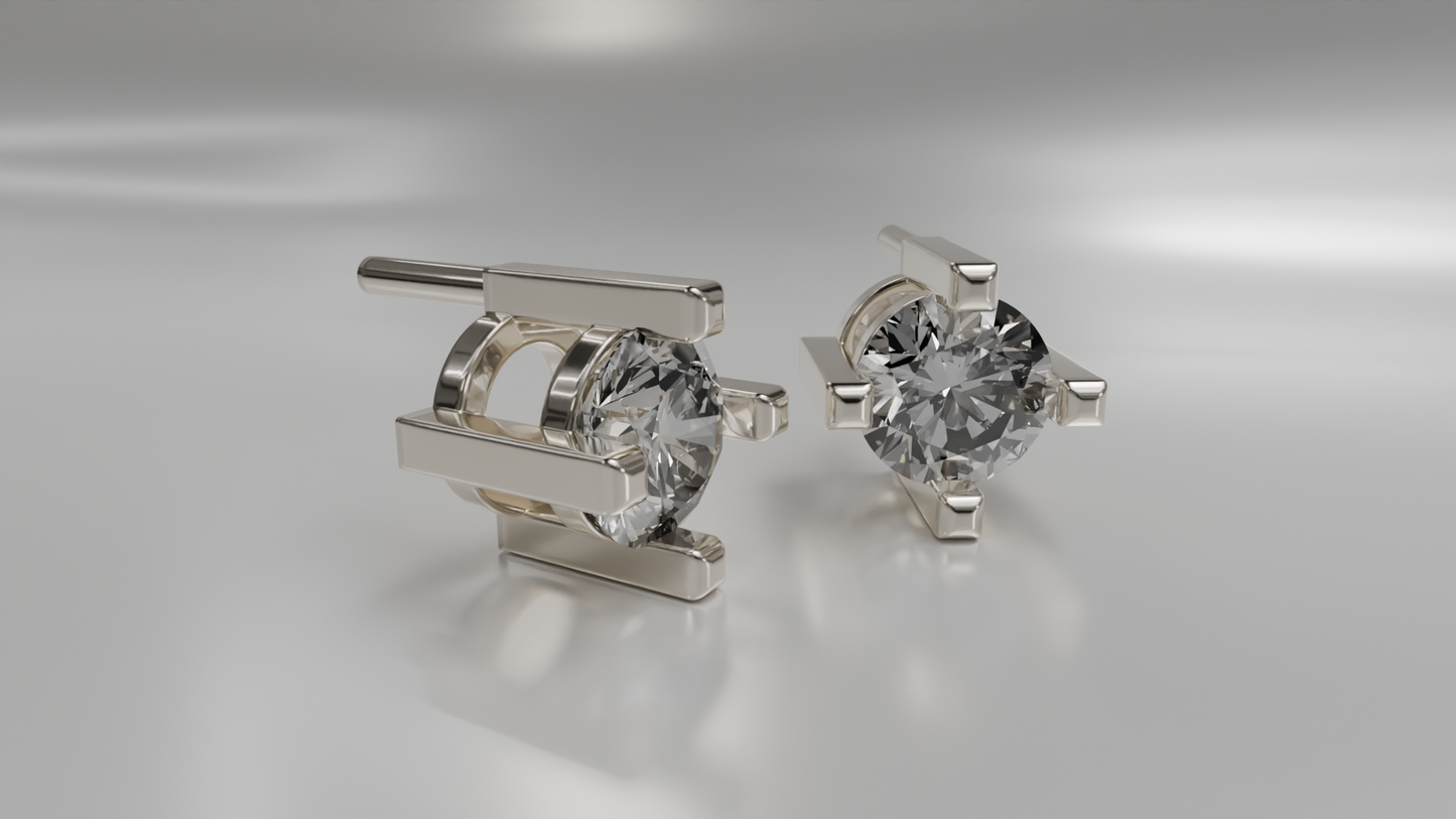 Modern Bezel Set Diamond Stud Earrings