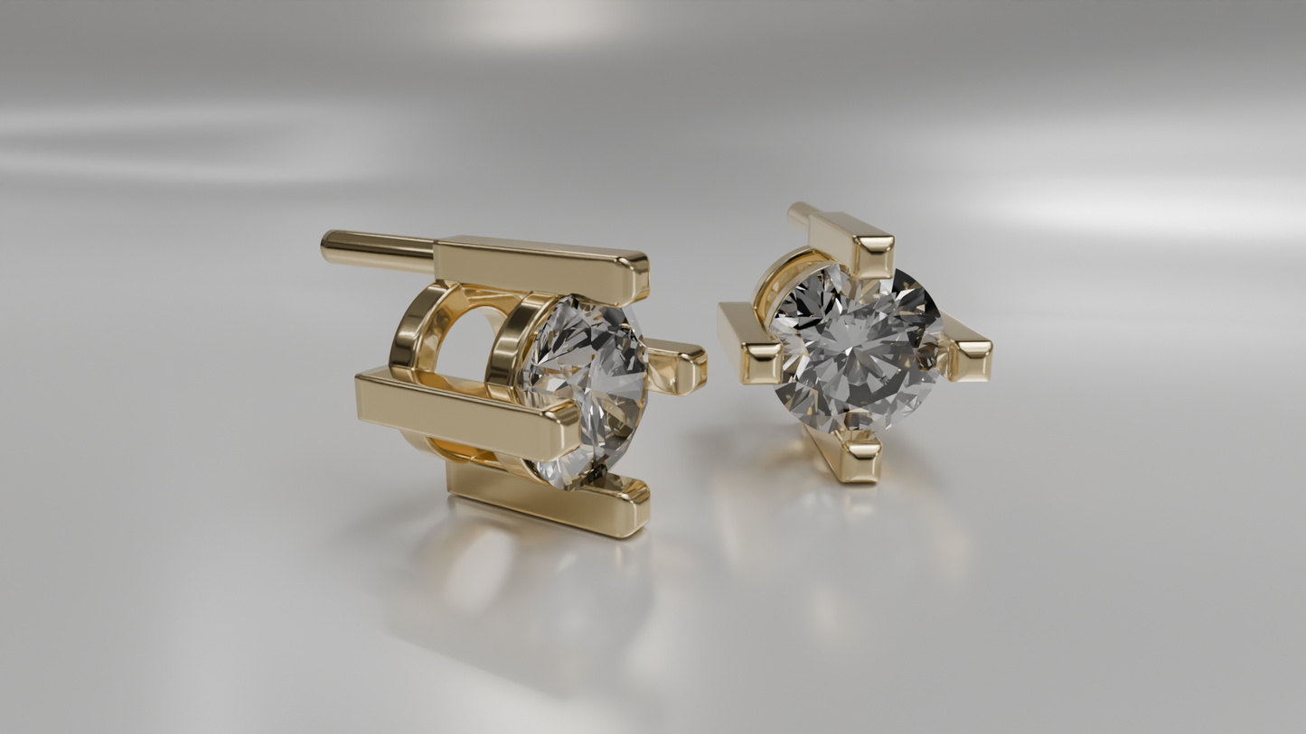 Modern Bezel Set Diamond Stud Earrings