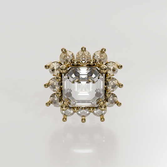 Emerald-Cut Diamond Halo Cluster Pendant - 2.85 ct - 14K Gold, yellow front