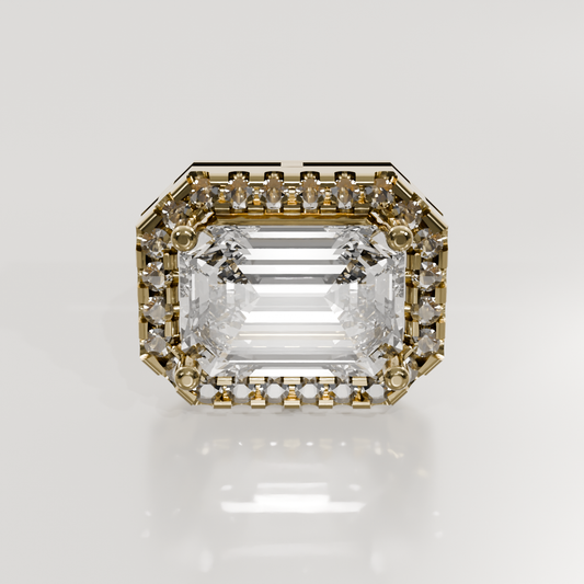 Emerald-Cut Diamond Halo Pendant - 2.69 ct - 14K Gold, yellow front