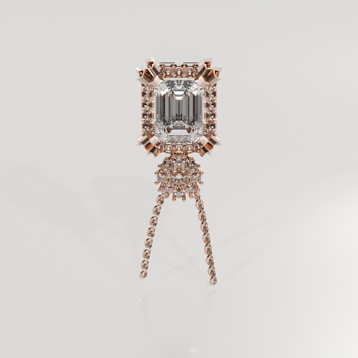 Emerald-Cut Diamond Halo Pendant - Milgrain Frame - 2.79 ct - 14K Gold, rose front