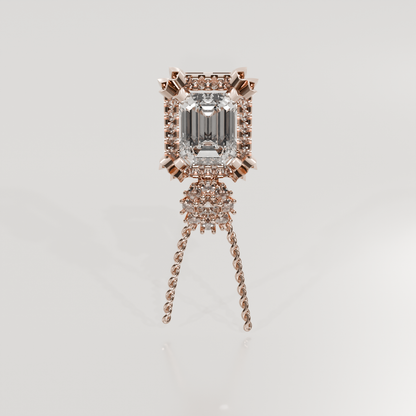 Emerald-Cut Diamond Halo Pendant - Milgrain Frame - 2.79 ct - 14K Gold, rose front