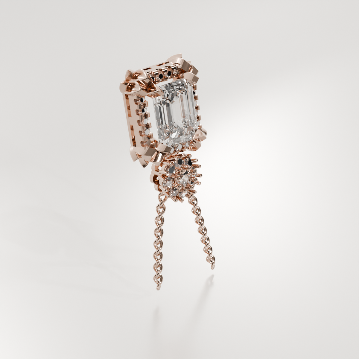 Emerald-Cut Diamond Halo Pendant - Milgrain Frame - 2.79 ct - 14K Gold, rose left