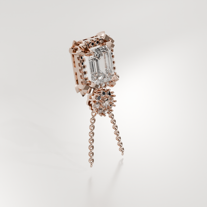 Emerald-Cut Diamond Halo Pendant - Milgrain Frame - 2.79 ct - 14K Gold, rose left
