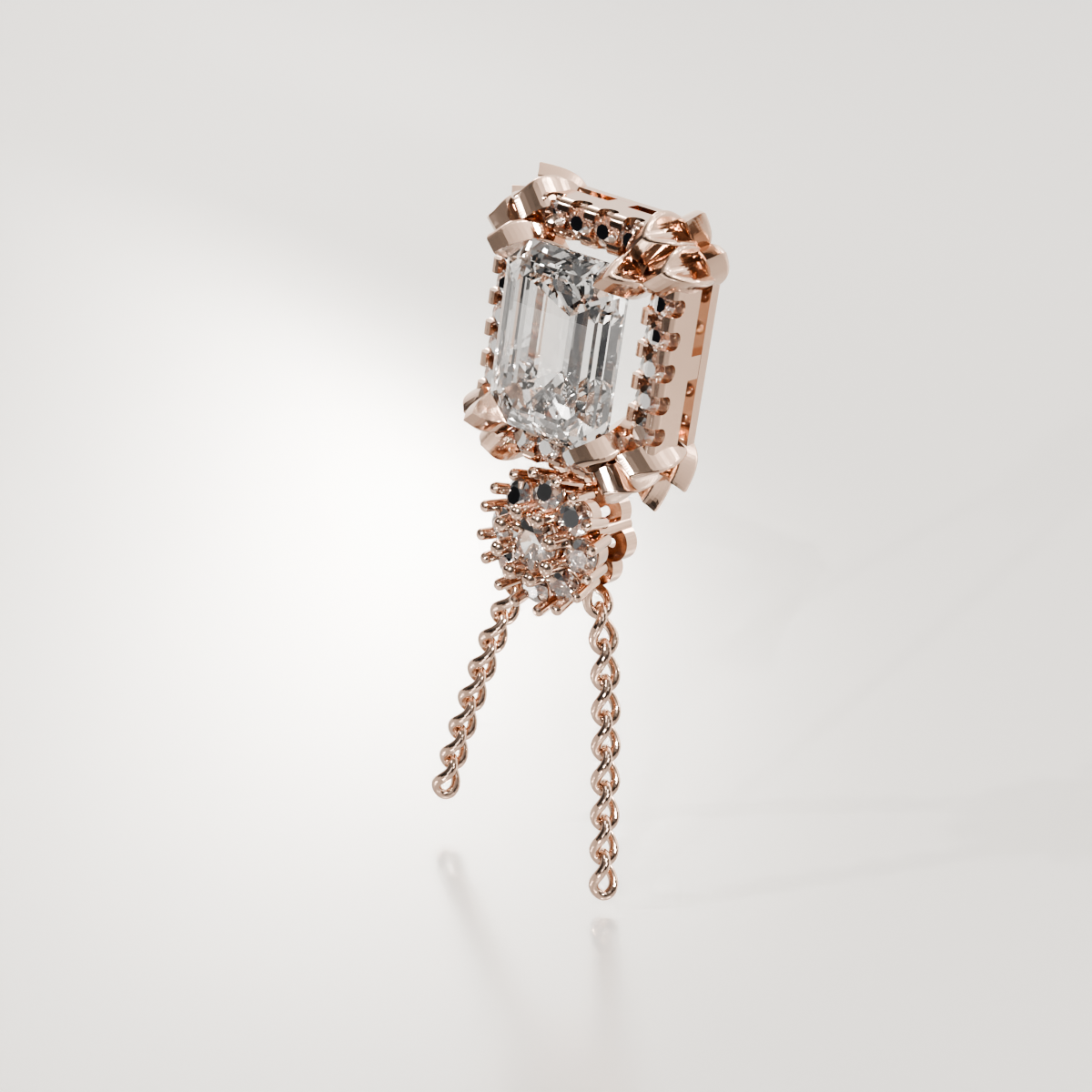 Emerald-Cut Diamond Halo Pendant - Milgrain Frame - 2.79 ct - 14K Gold, rose right