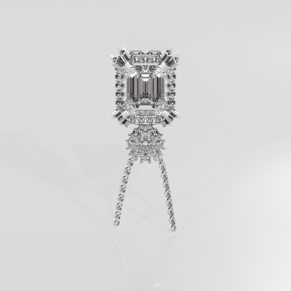 Emerald-Cut Diamond Halo Pendant - Milgrain Frame - 2.79 ct - 14K Gold, white front