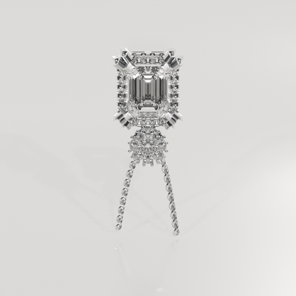 Emerald-Cut Diamond Halo Pendant - Milgrain Frame - 2.79 ct - 14K Gold, white front