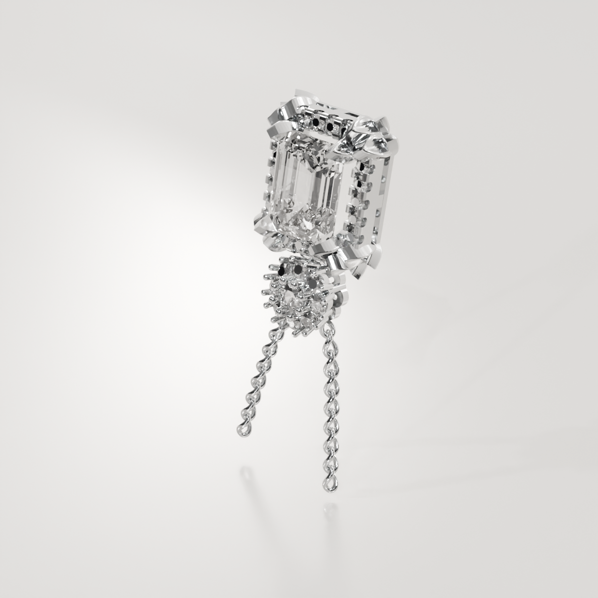 Emerald-Cut Diamond Halo Pendant - Milgrain Frame - 2.79 ct - 14K Gold, white right