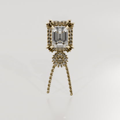Emerald-Cut Diamond Halo Pendant - Milgrain Frame - 2.79 ct - 14K Gold, yellow front
