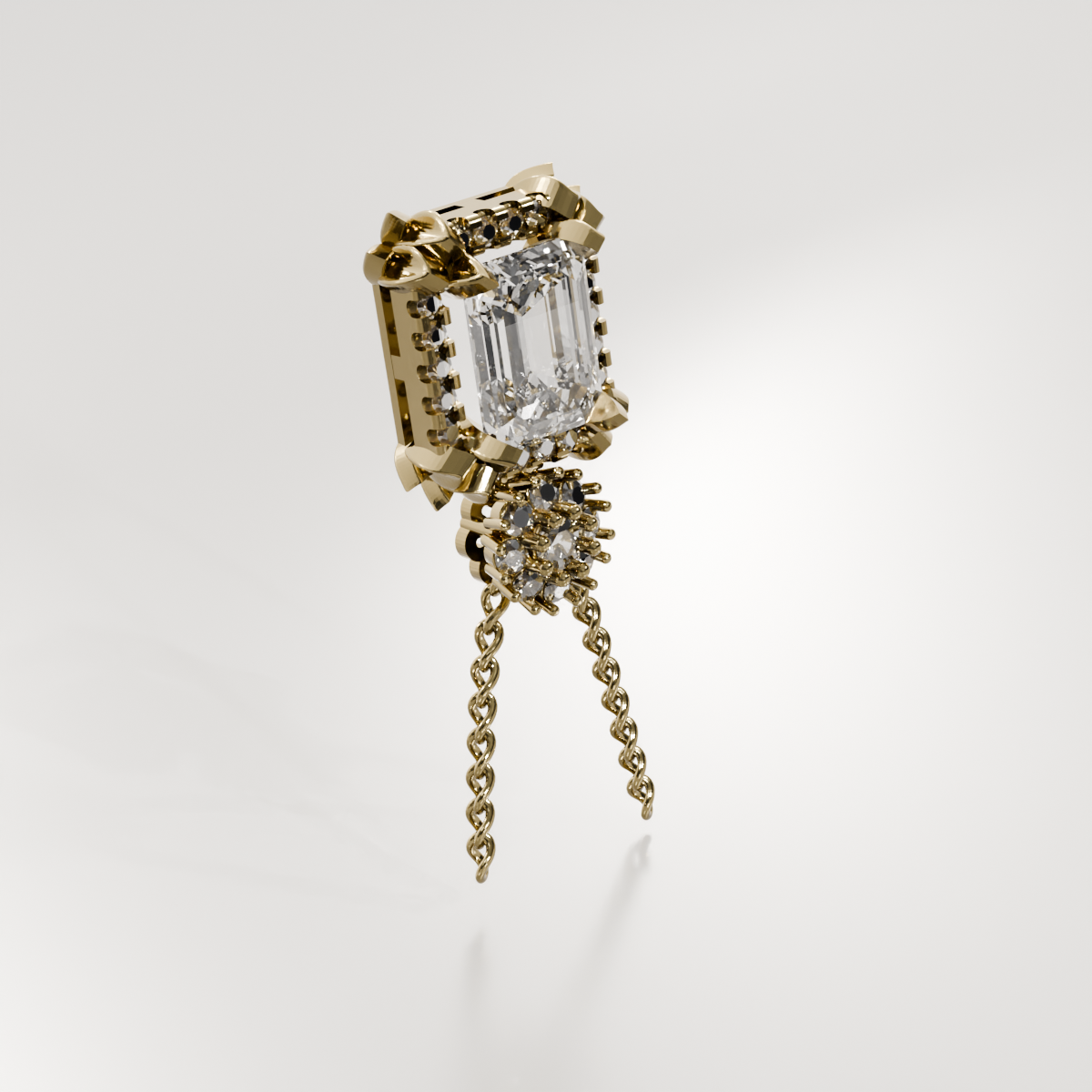 Emerald-Cut Diamond Halo Pendant - Milgrain Frame - 2.79 ct - 14K Gold, yellow left