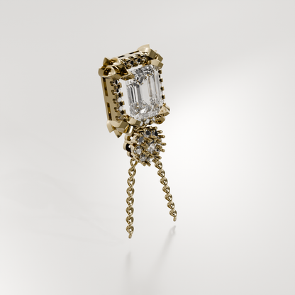 Emerald-Cut Diamond Halo Pendant - Milgrain Frame - 2.79 ct - 14K Gold, yellow left
