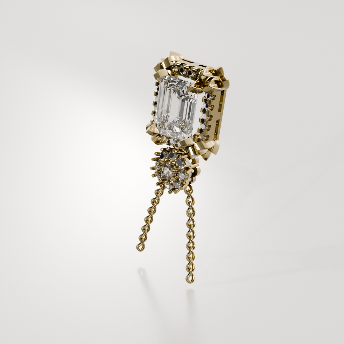 Emerald-Cut Diamond Halo Pendant - Milgrain Frame - 2.79 ct - 14K Gold, yellow right