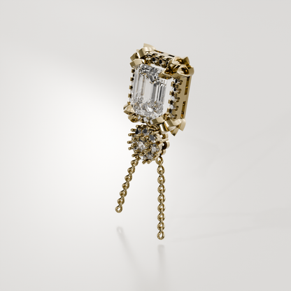 Emerald-Cut Diamond Halo Pendant - Milgrain Frame - 2.79 ct - 14K Gold, yellow right