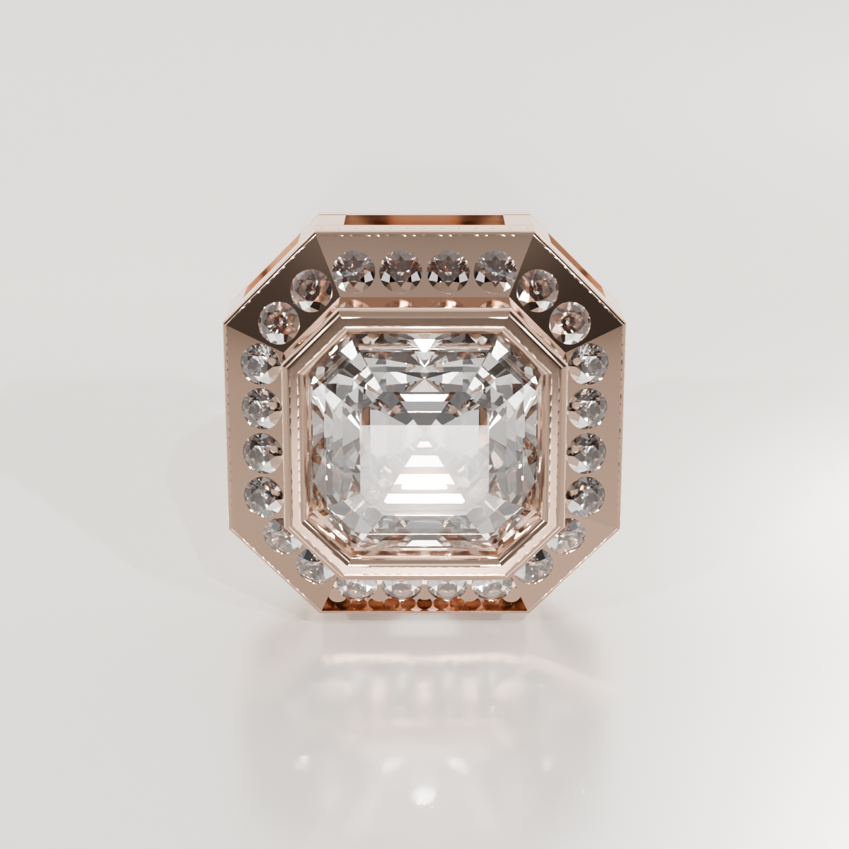Emerald-Cut Diamond Halo Station Pendant - 2.06 ct - 14K Gold, rose front