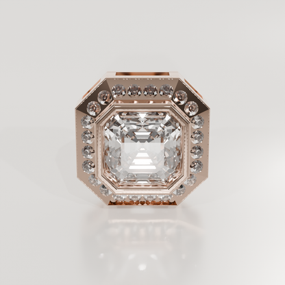 Emerald-Cut Diamond Halo Station Pendant - 2.06 ct - 14K Gold, rose front