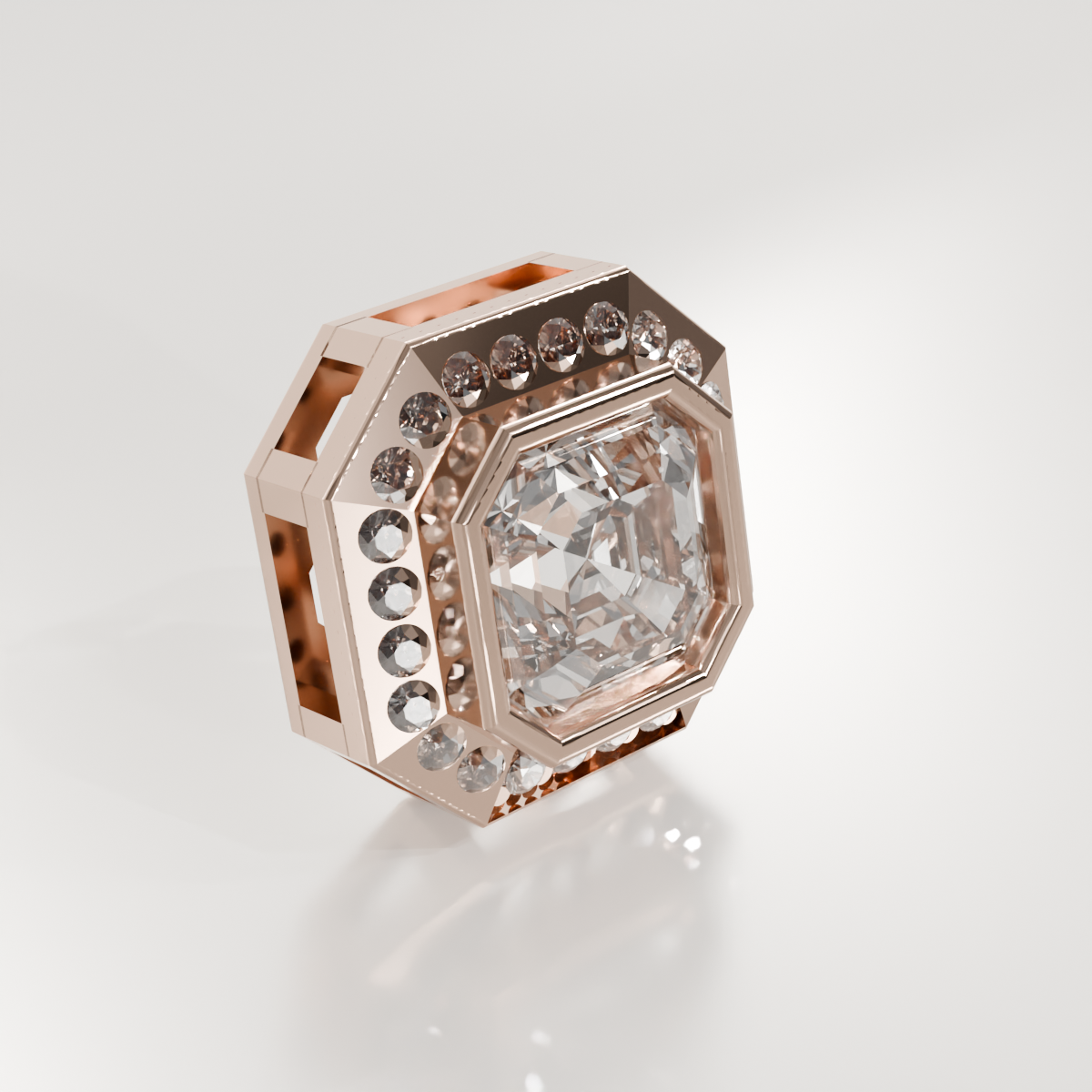 Emerald-Cut Diamond Halo Station Pendant - 2.06 ct - 14K Gold, rose left
