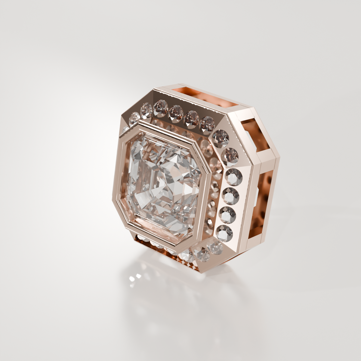Emerald-Cut Diamond Halo Station Pendant - 2.06 ct - 14K Gold, rose right