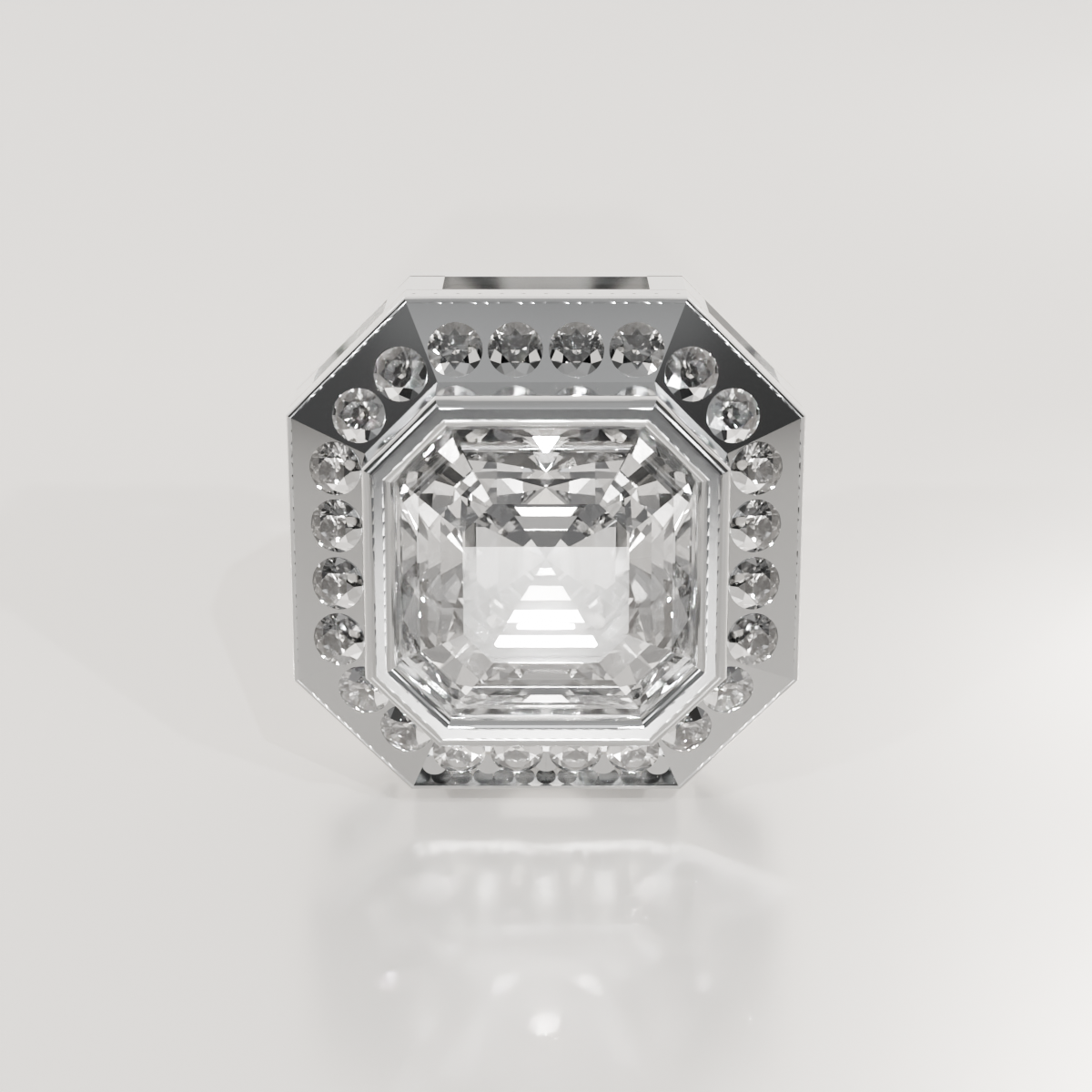 Emerald-Cut Diamond Halo Station Pendant - 2.06 ct - 14K Gold, white front