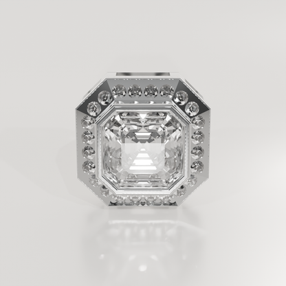 Emerald-Cut Diamond Halo Station Pendant - 2.06 ct - 14K Gold, white front