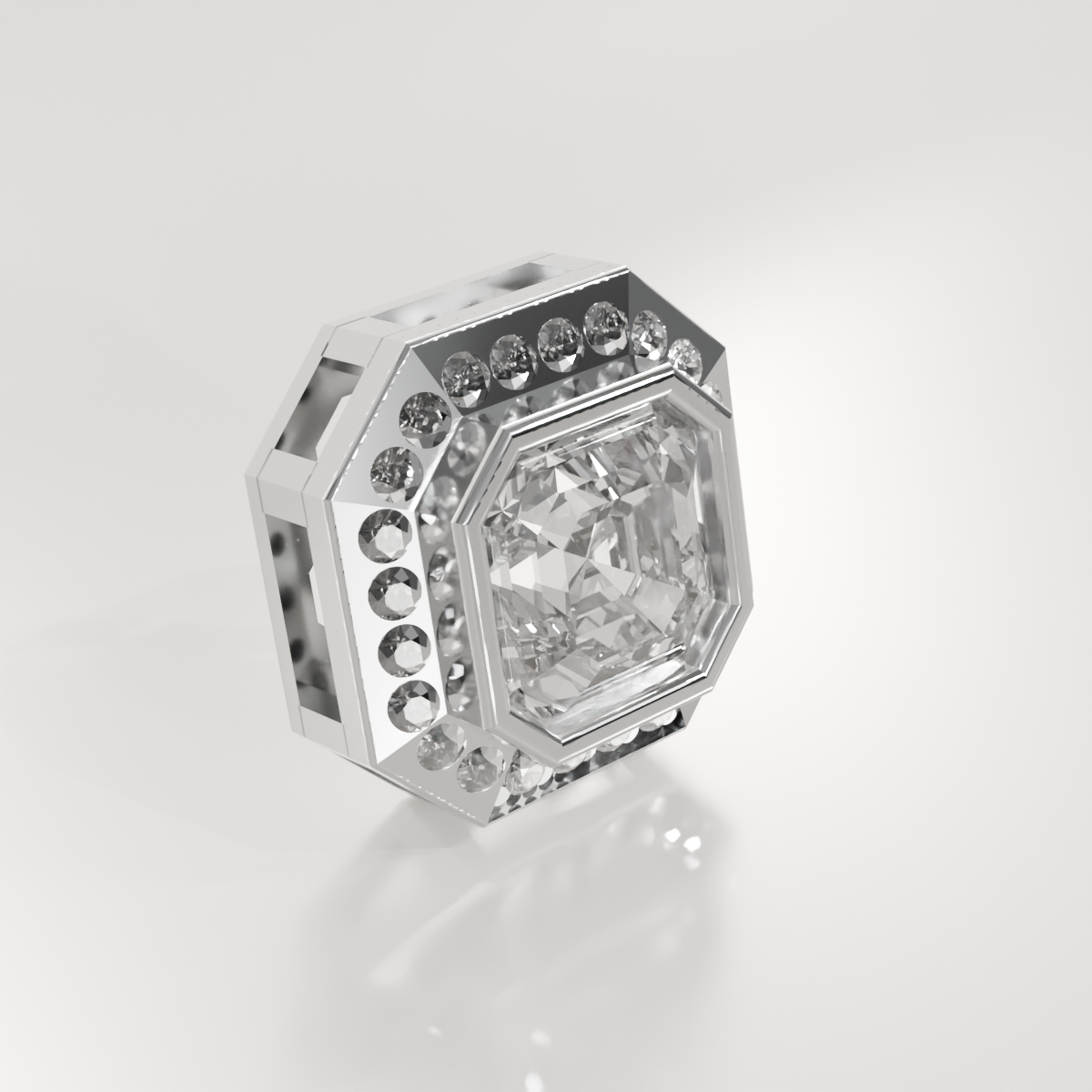 Emerald-Cut Diamond Halo Station Pendant - 2.06 ct - 14K Gold, white left