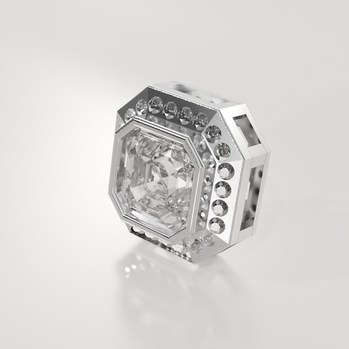 Emerald-Cut Diamond Halo Station Pendant - 2.06 ct - 14K Gold, white right
