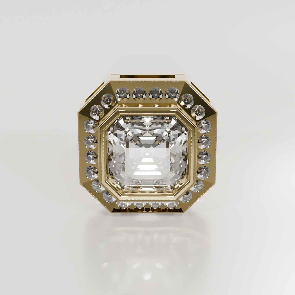Emerald-Cut Diamond Halo Station Pendant - 2.06 ct - 14K Gold, yellow front