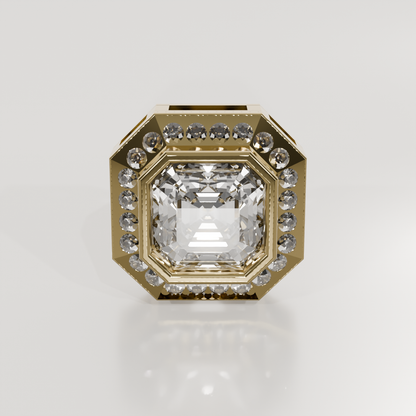 Emerald-Cut Diamond Halo Station Pendant - 2.06 ct - 14K Gold, yellow front