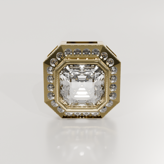 Emerald-Cut Diamond Halo Station Pendant - 2.06 ct - 14K Gold, yellow front