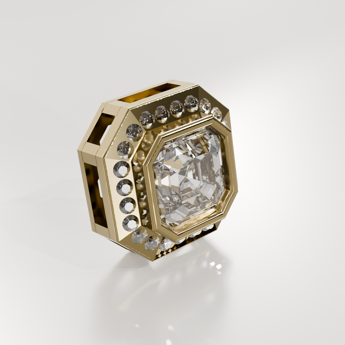 Emerald-Cut Diamond Halo Station Pendant - 2.06 ct - 14K Gold, yellow left