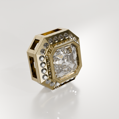Emerald-Cut Diamond Halo Station Pendant - 2.06 ct - 14K Gold, yellow left