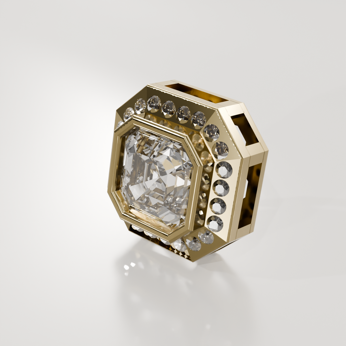 Emerald-Cut Diamond Halo Station Pendant - 2.06 ct - 14K Gold, yellow right