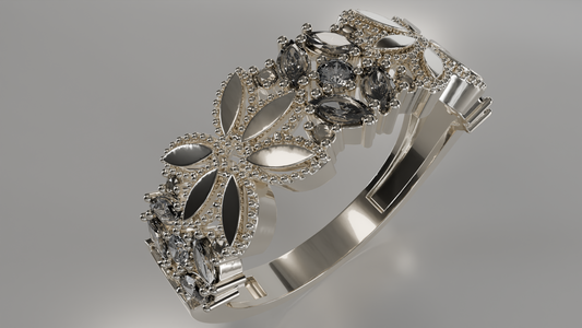 Diamond-Accented Floral Band Ring
