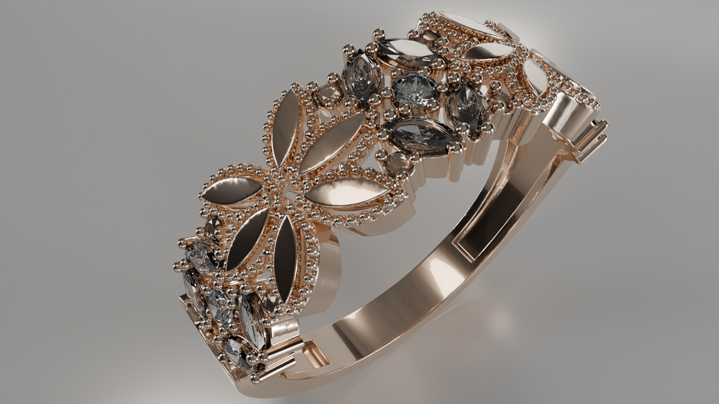 Diamond-Accented Floral Band Ring