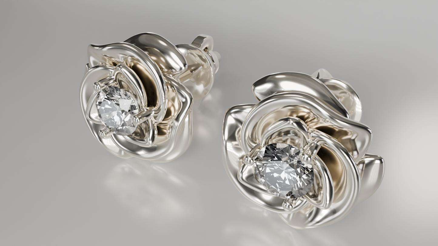 Eternal Bloom: Diamond Rose Stud Earrings
