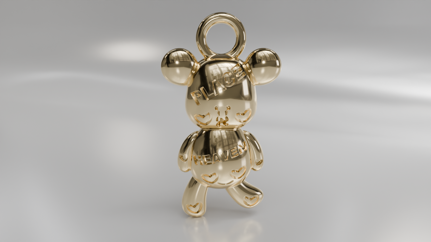 "PLAY HEAVEN" Stylized Bear Pendant in Gold