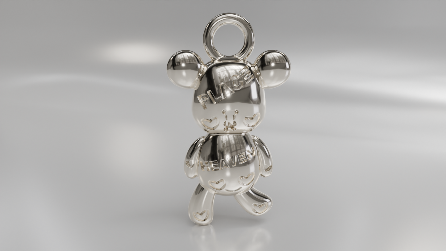 "PLAY HEAVEN" Stylized Bear Pendant in Gold
