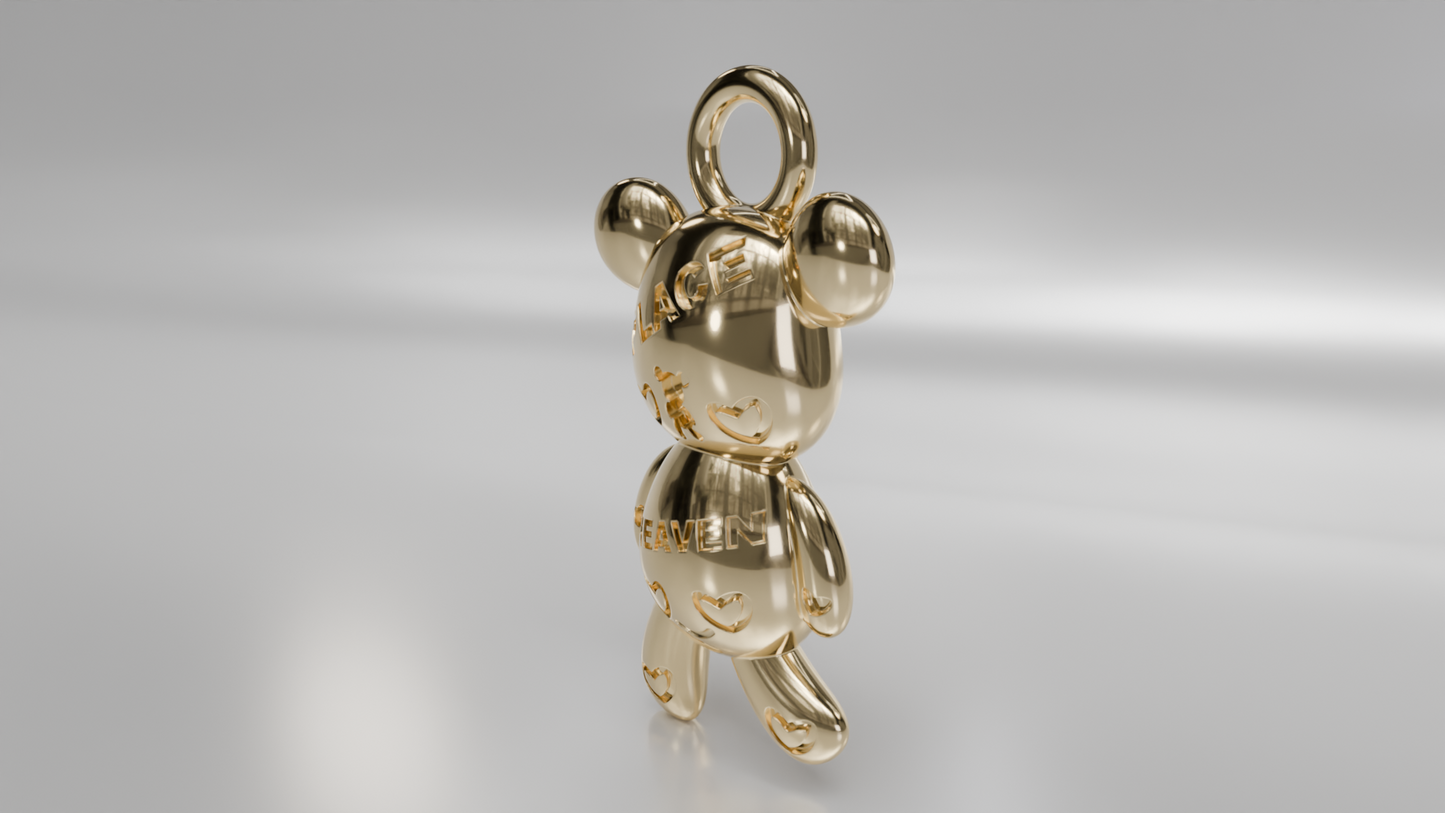 "PLAY HEAVEN" Stylized Bear Pendant in Gold