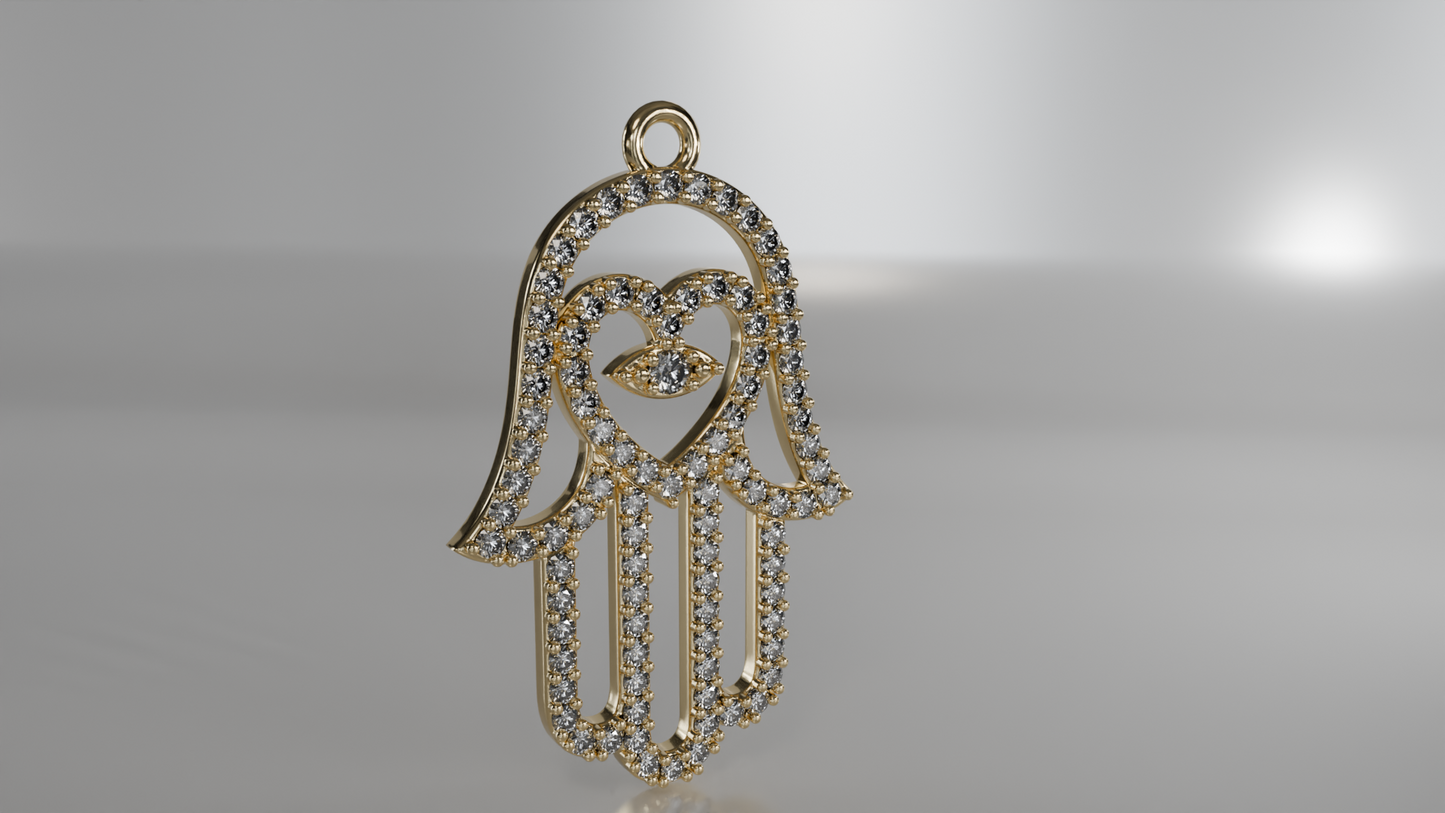 Protective Sparkle: Diamond Hamsa Hand Pendant