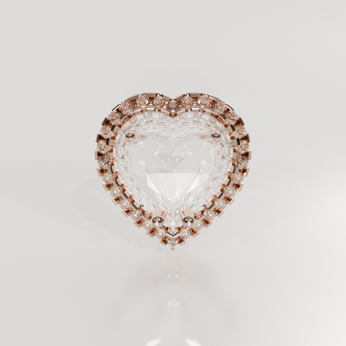 Heart-Cut Diamond Halo Pendant - 3.03 ct - 14K Gold, rose front